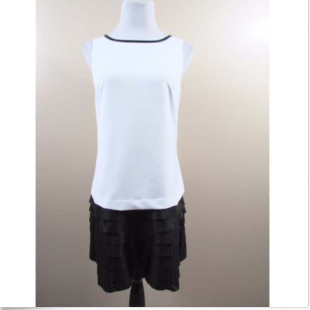 Ann Taylor Combo Faux Leather Ruffle Dress Size 8