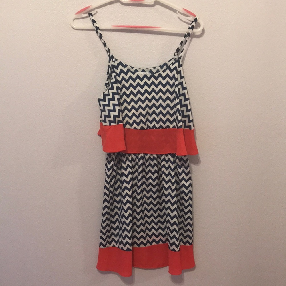 Blue and coral chevron dress