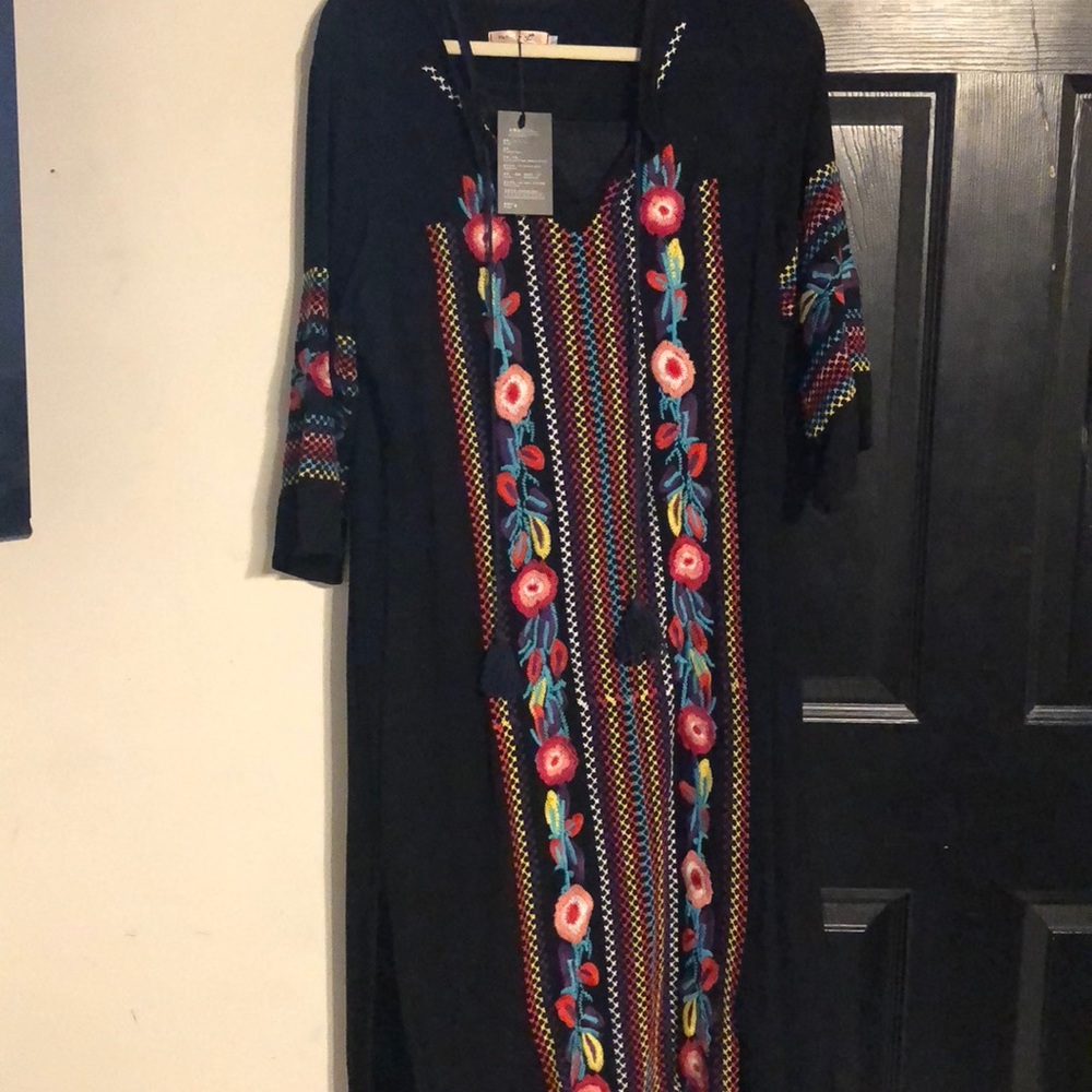 Black Dress embroidered long