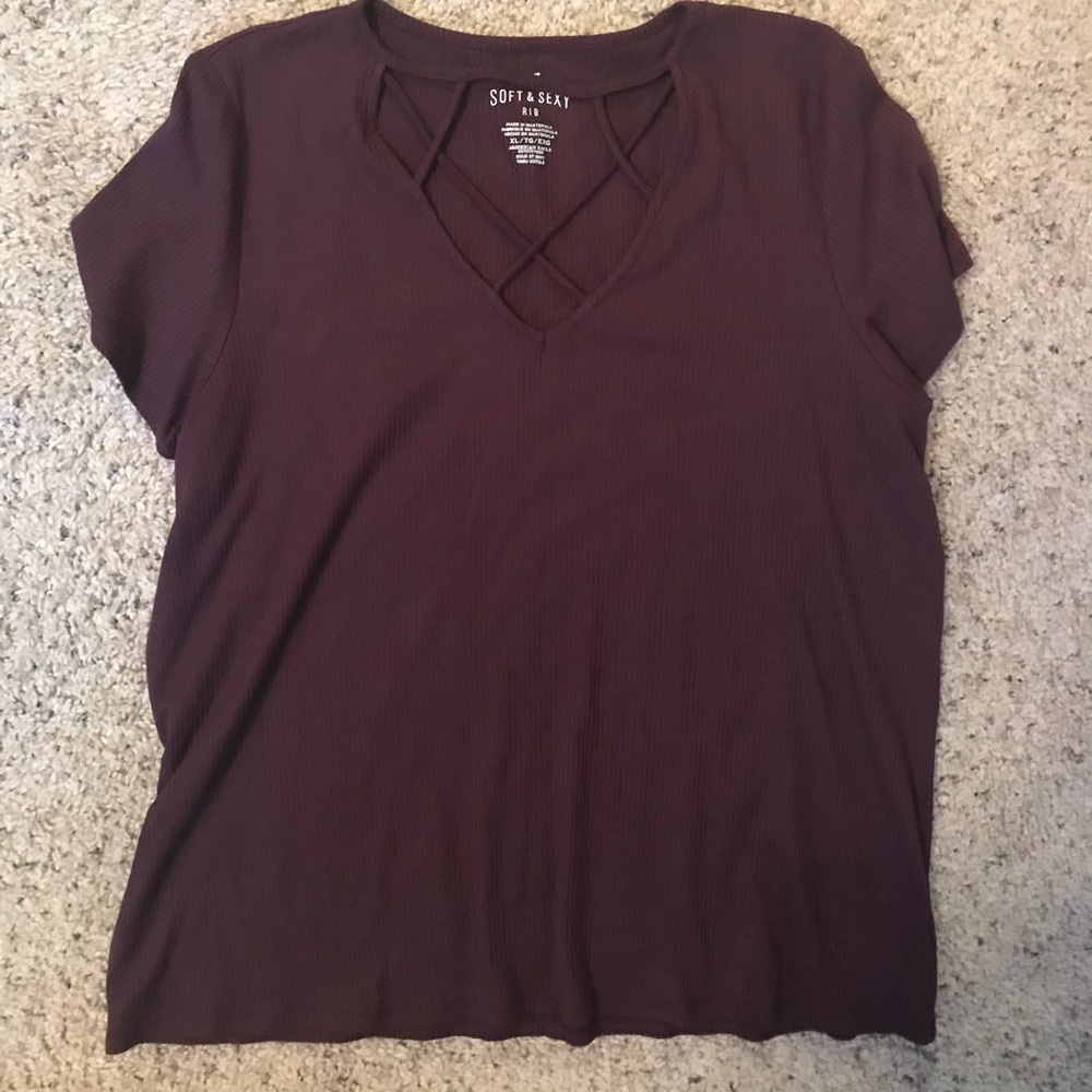 Maroon ribbed cross neck top NWOT American eagle
