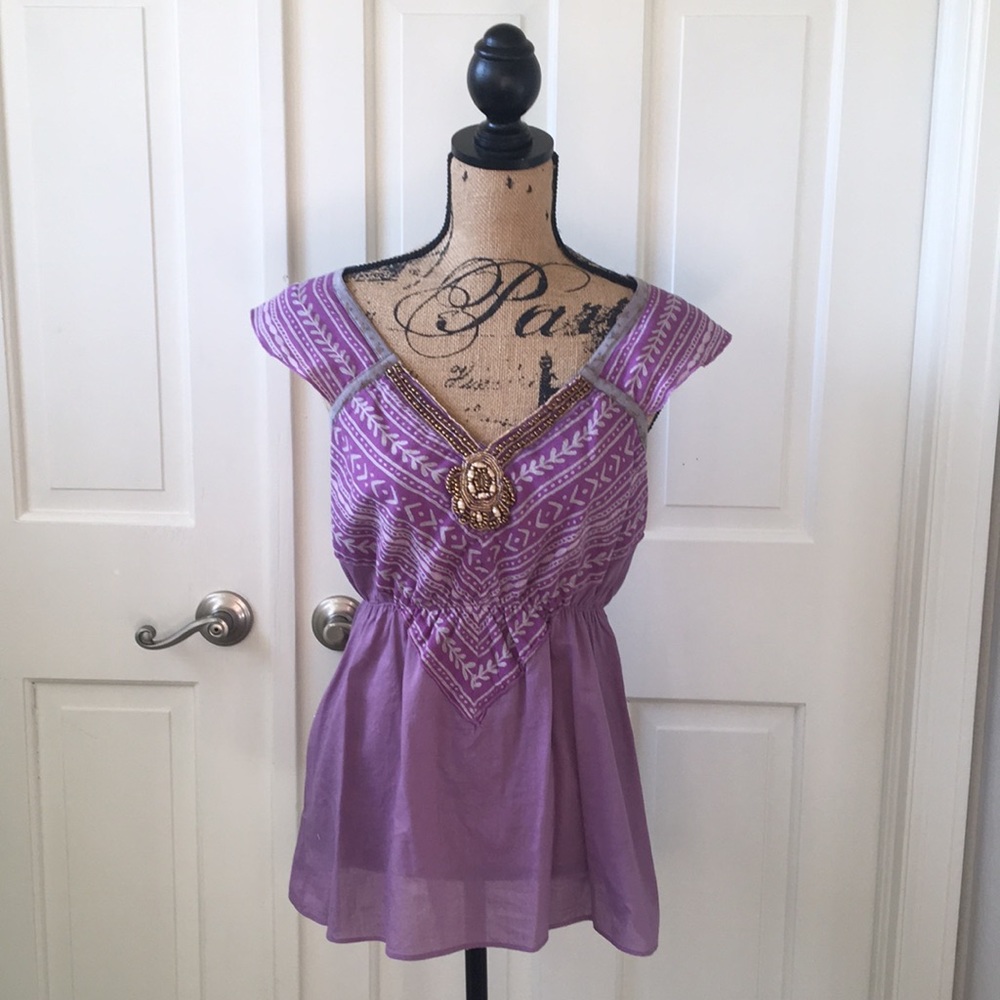 Purple Beaded Free People Top