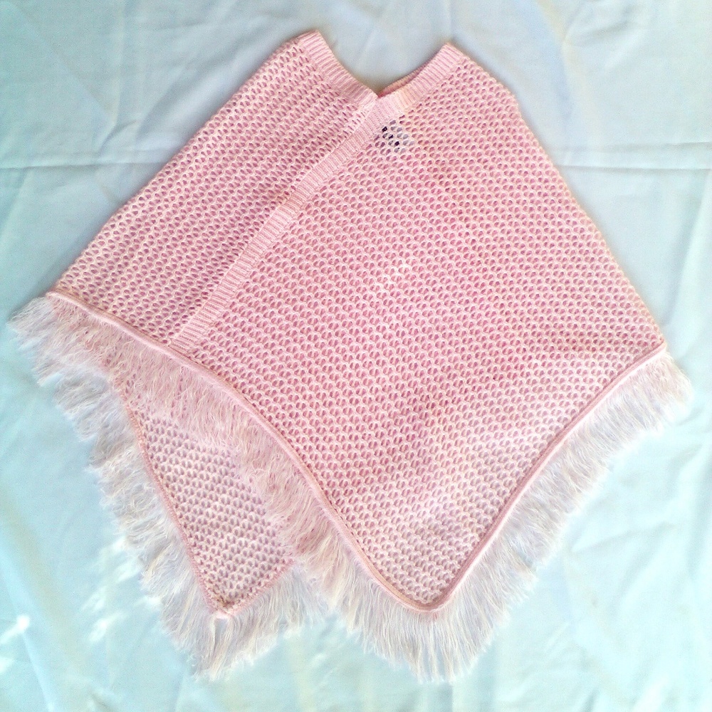 HP Pink Traffic Asymmetric High-Low Crochet Knit Shawl Sweater Fringe So Soft!