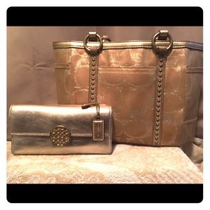 Gold Coach Tote WITH wallet