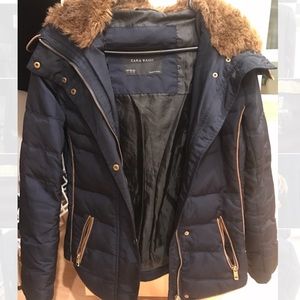 Zara Down Jacket Faux-Fur Women's Small