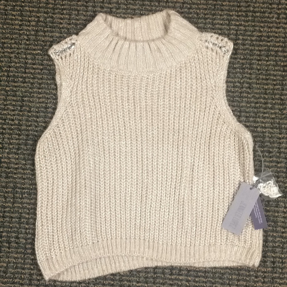 Shimmery Blush Sleeveless Knit Turtle Neck