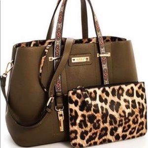 Olive leopard Guitar Strap purse set