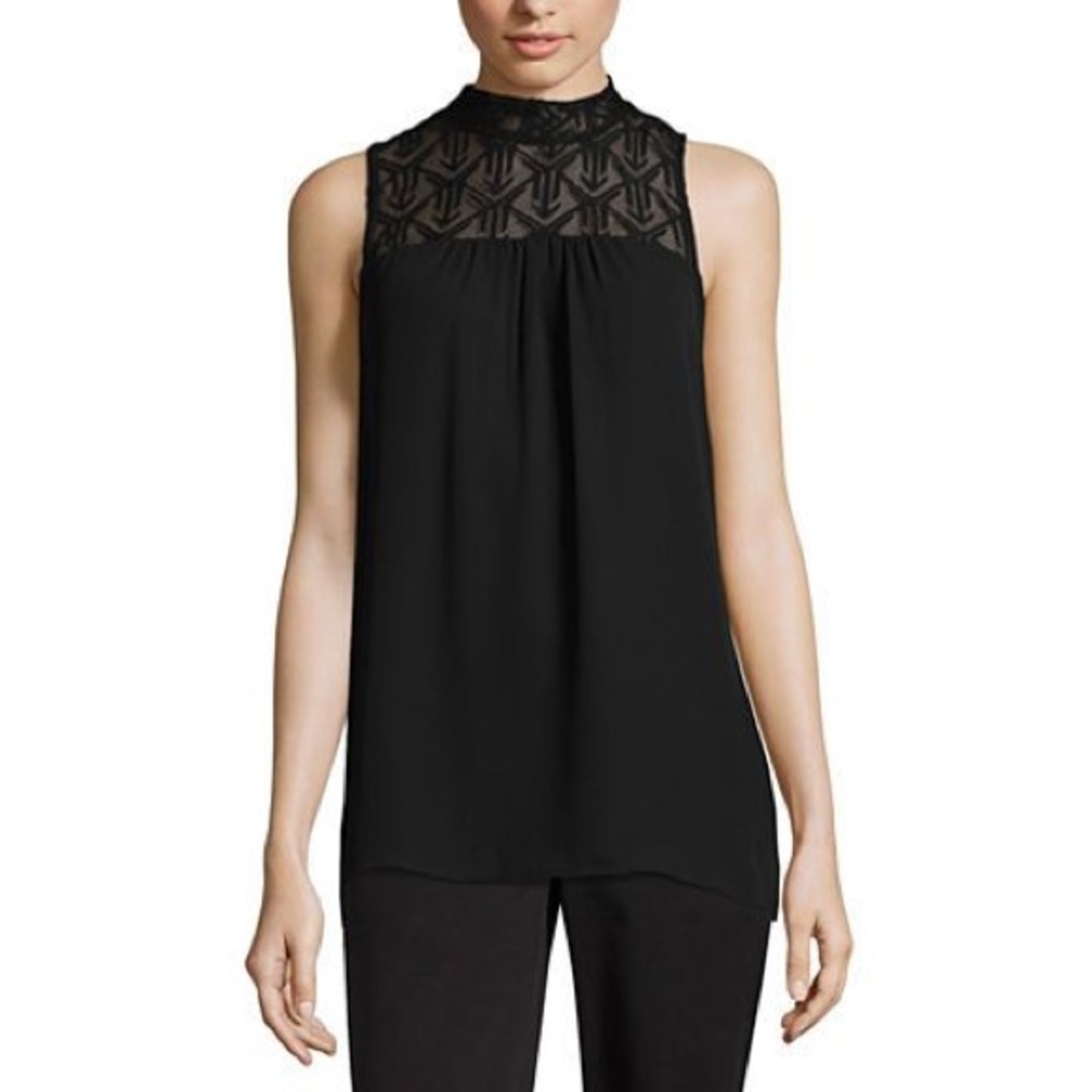 Sleeveless Lace Mock Neck Top