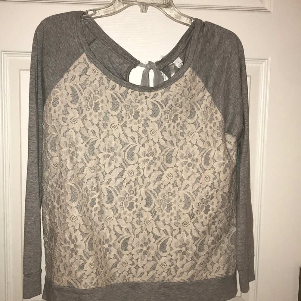 Long sleeve lace front top