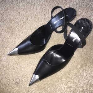 Black Leather Helmut Lang Sling Pumps High Heels