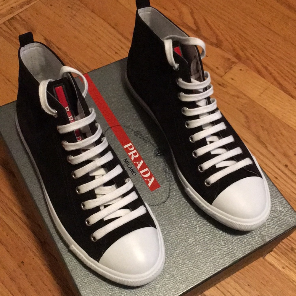 Prada black suede high top sneakers size 38