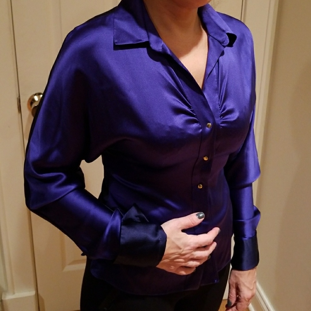 Elie Tahari blue silk blouse