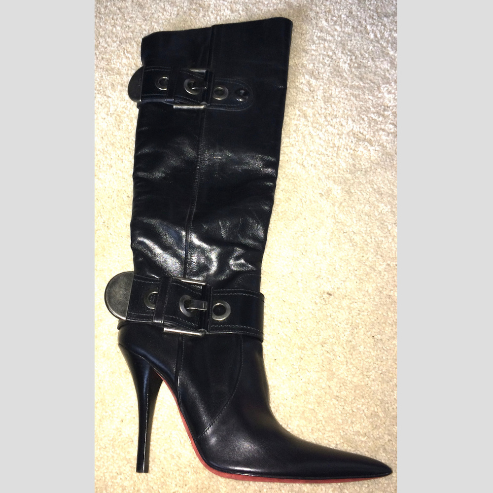 NEW Pointy Stiletto Black Leather High Heel Boot 7