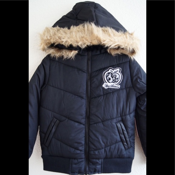 Apple Bottoms Black Jacket Coat Hood Girls 10/12 - Picture 2 of 4