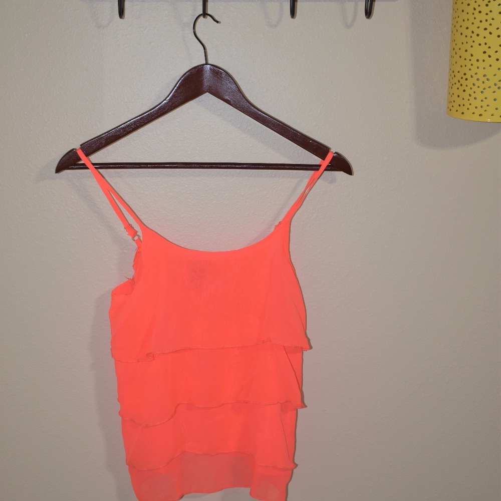 Neon Orange Sheer Ruffle Tank