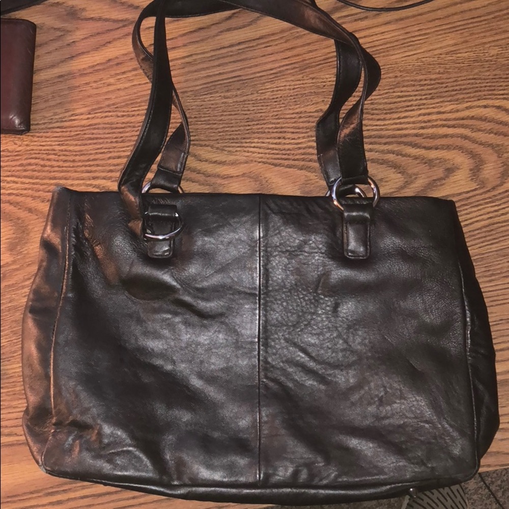 Black Leather Tri Pouch Purse