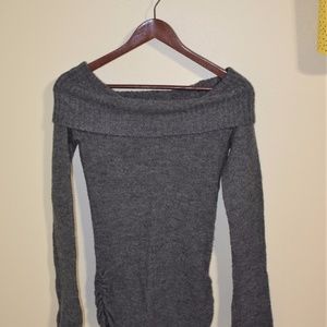 Gray Wool Off Shoulder Sweater