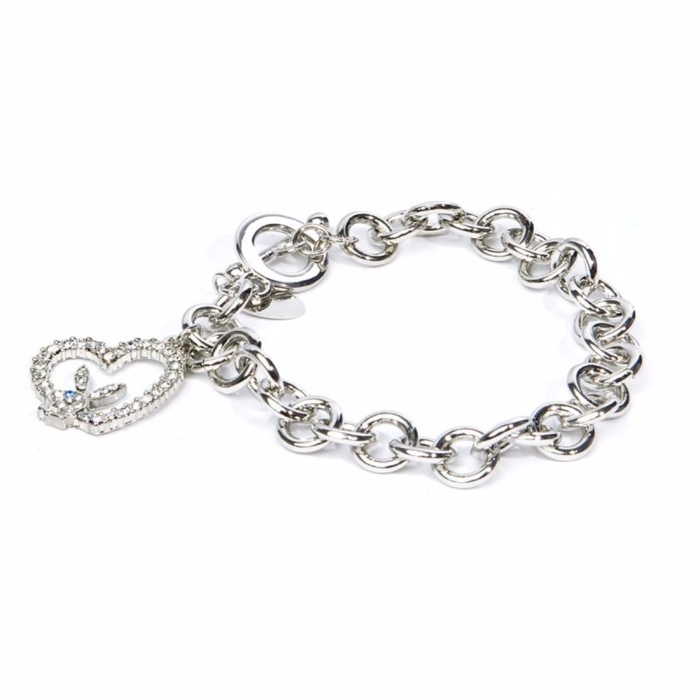 Playboy Bracelet Heart Bunny Charm Swarovski Crystal Toggle Clasp y2k NWT RARE - Picture 5 of 10