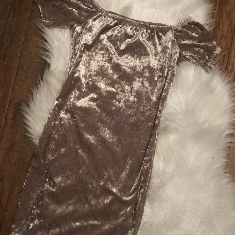off shoulder gold velour dress