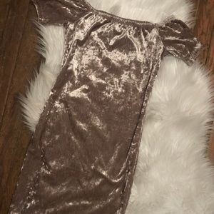 off shoulder gold velour dress