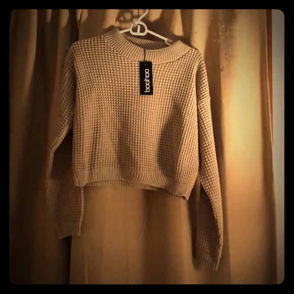 Boohoo Sweaters - Tan crop waffle knit sweater