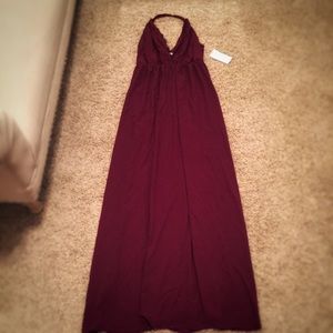 Burgundy/Maroon/Wine-Abegayle Plunging Maxi Dress