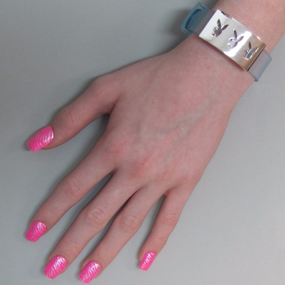 Playboy Bracelet Bunny Stainless Steel Blue Cuff - Picture 2 of 4