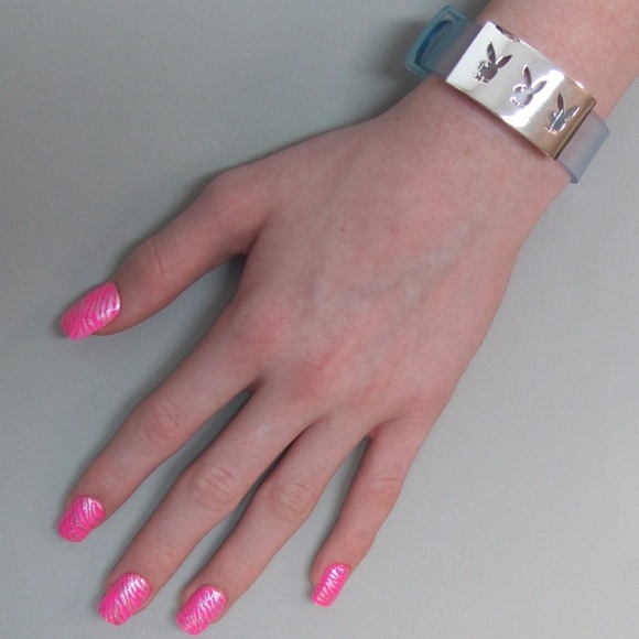 Playboy Bracelet Bunny Stainless Steel Blue Cuff - Picture 2 of 4