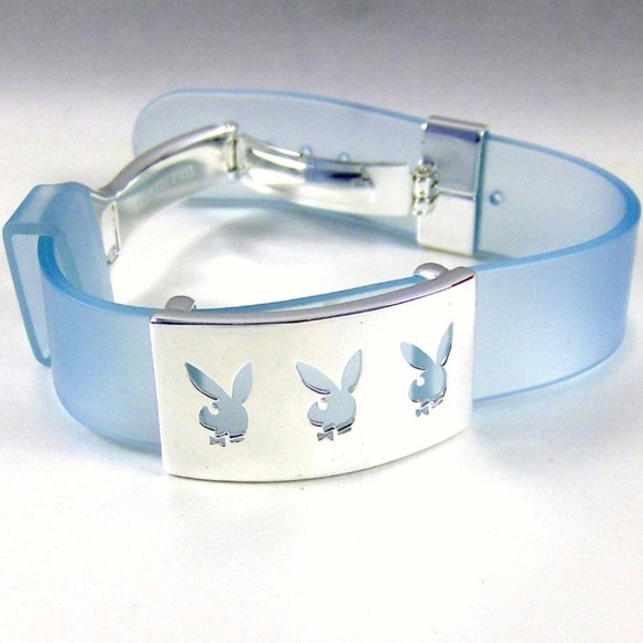 Playboy Bracelet Bunny Stainless Steel Blue Cuff - Picture 3 of 4