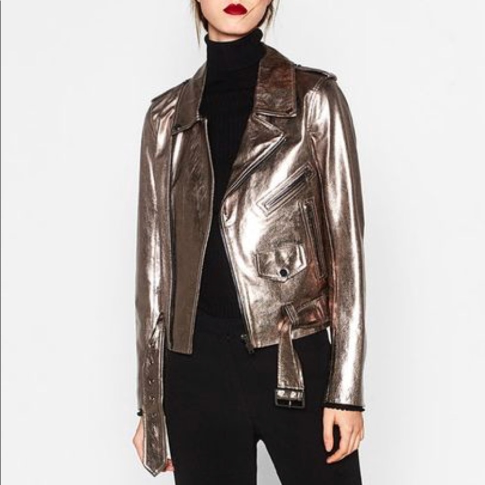 Zara Metallic Leather jacket