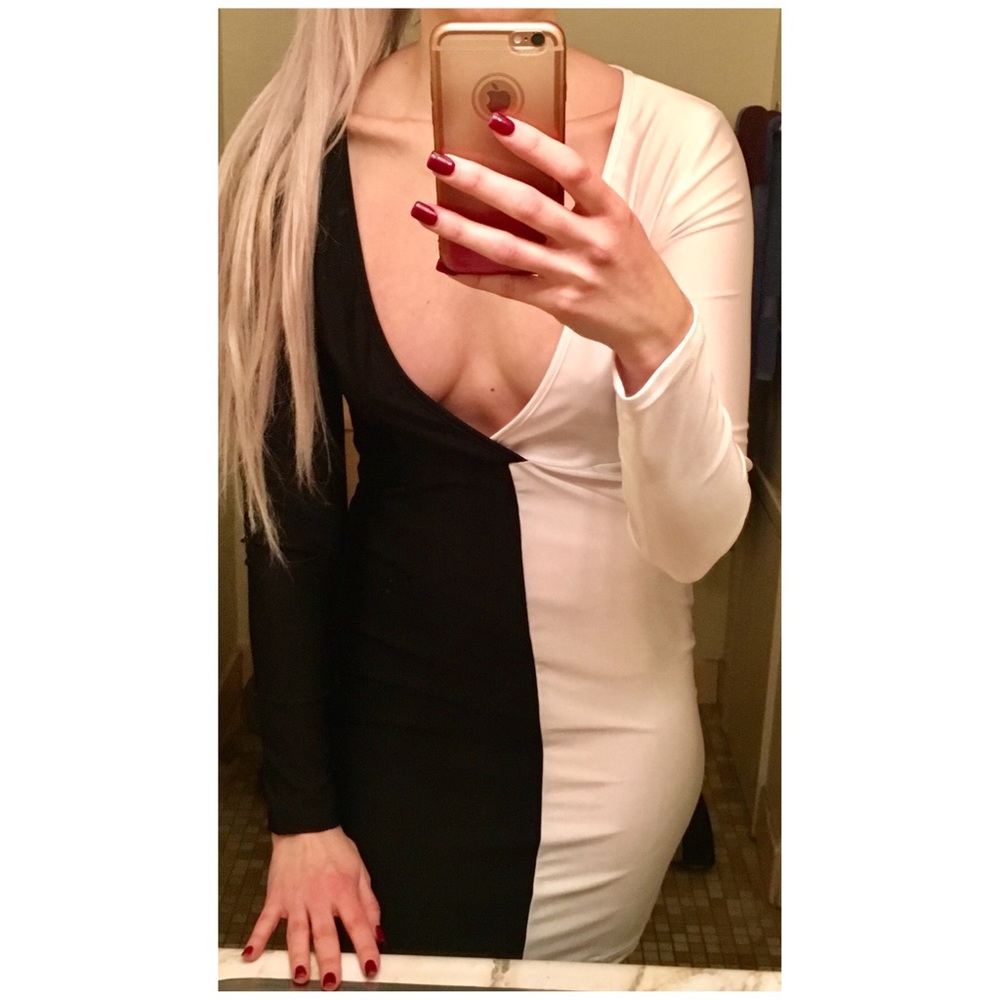 Black and White Long Sleeve Dress