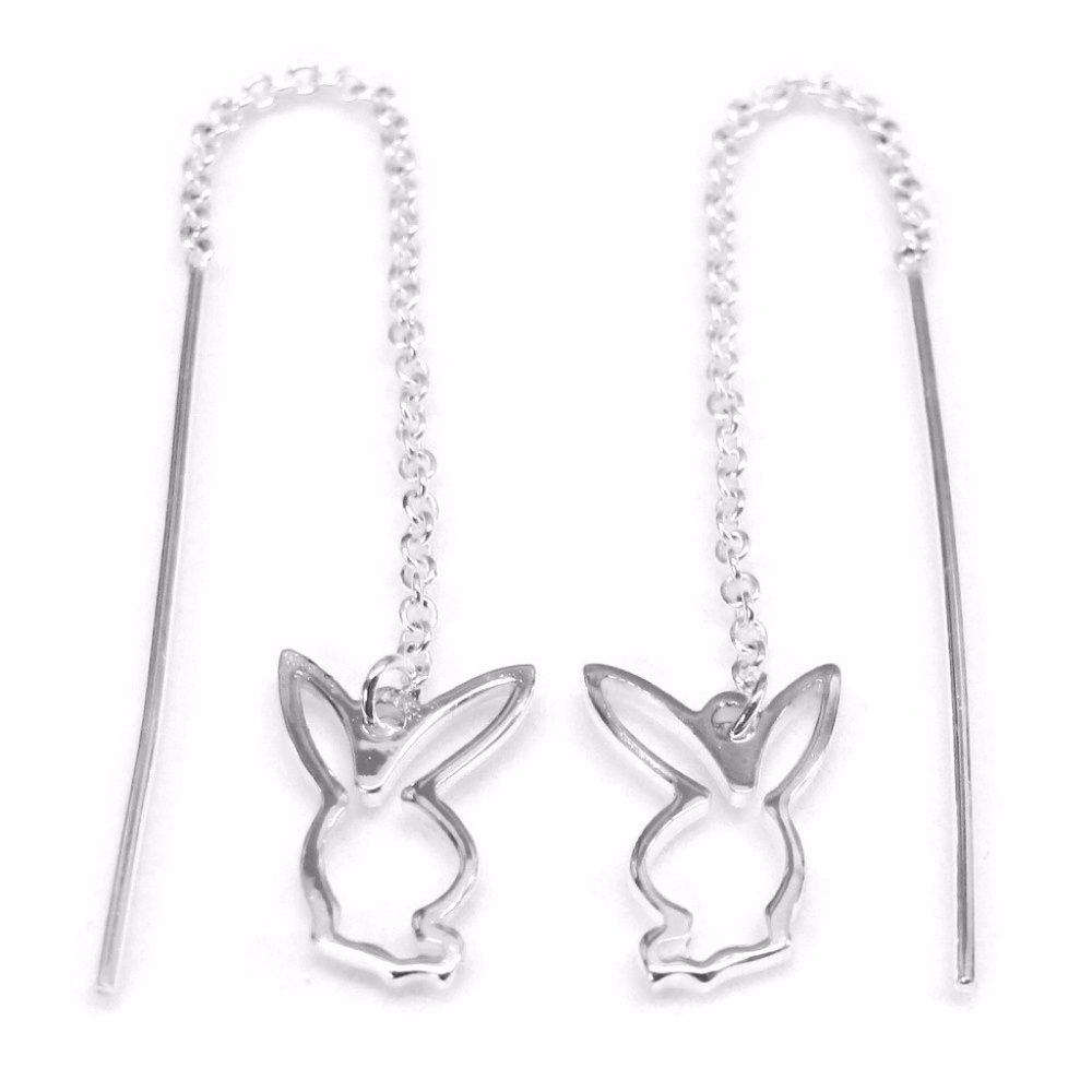 925 Sterling Silver PLAYBOY Threader Earrings y2k - Picture 5 of 9