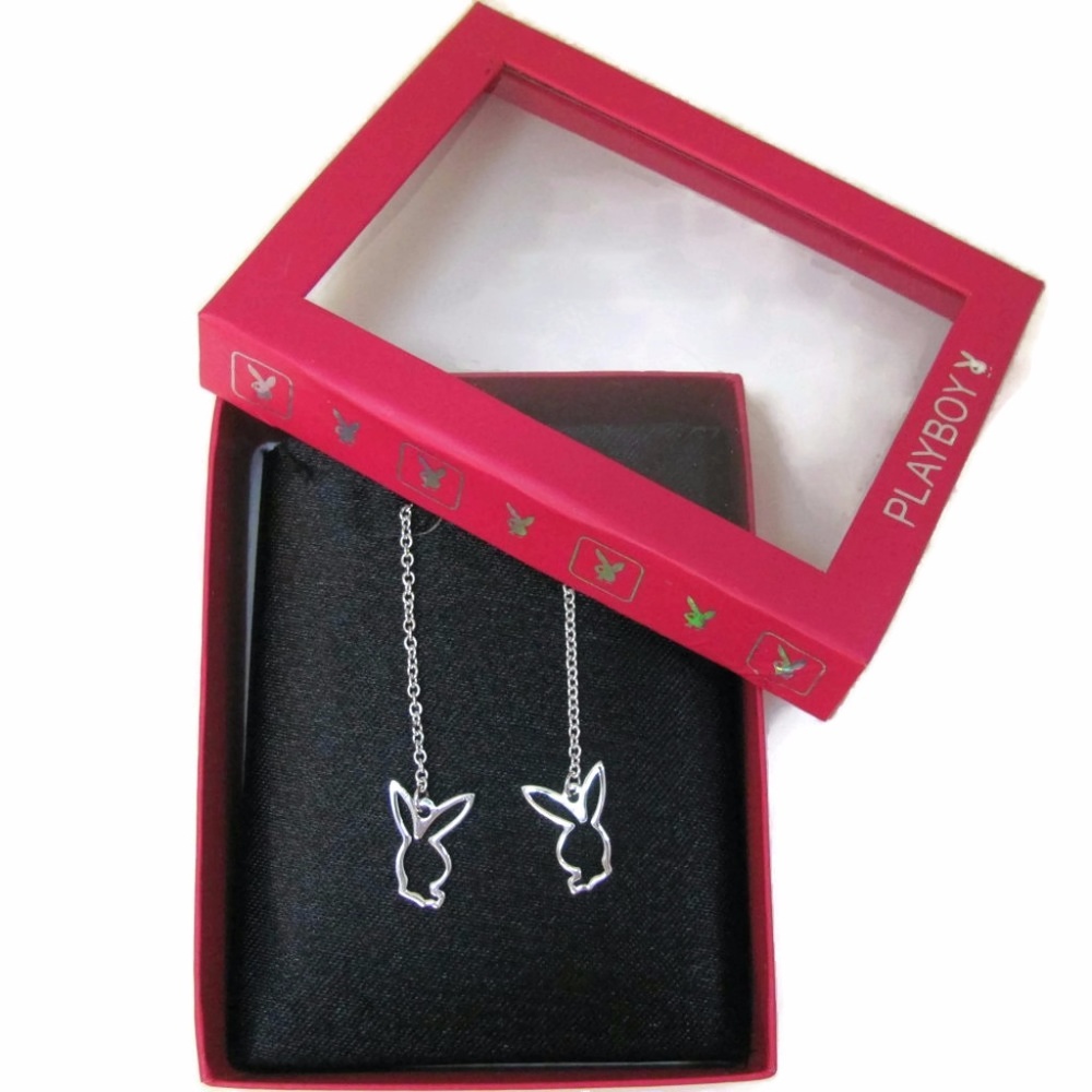 925 Sterling Silver PLAYBOY Threader Earrings y2k - Picture 4 of 9
