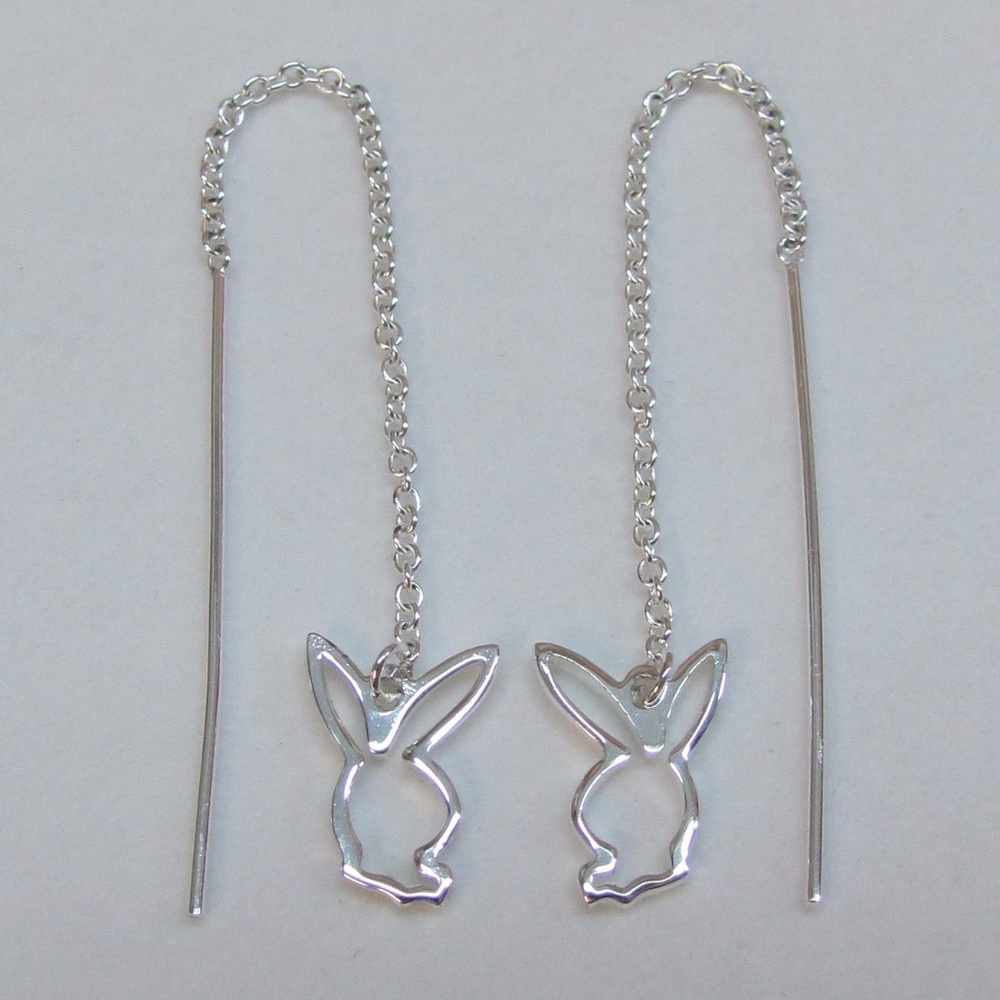925 Sterling Silver PLAYBOY Threader Earrings y2k - Picture 8 of 9