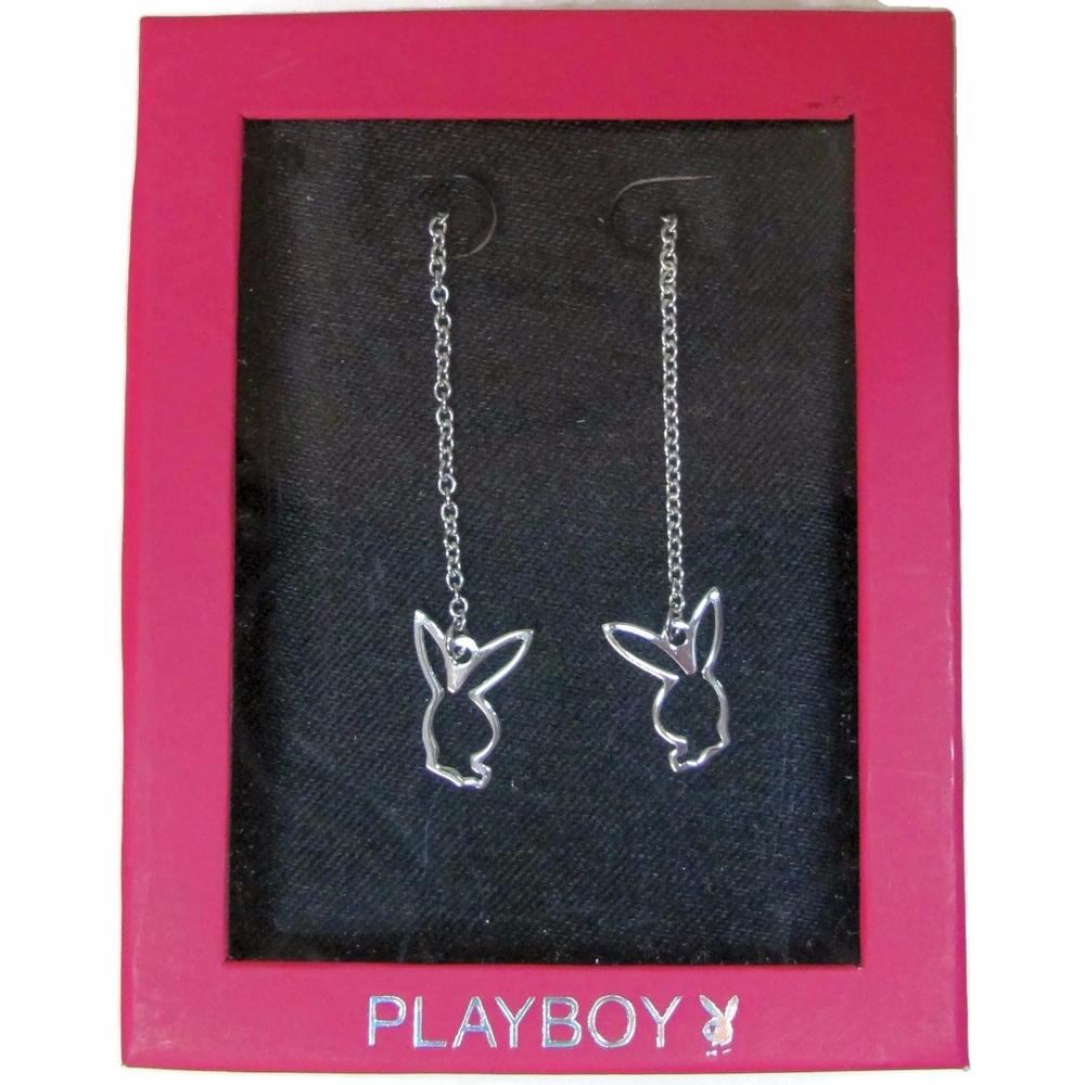 925 Sterling Silver PLAYBOY Threader Earrings y2k - Picture 9 of 9