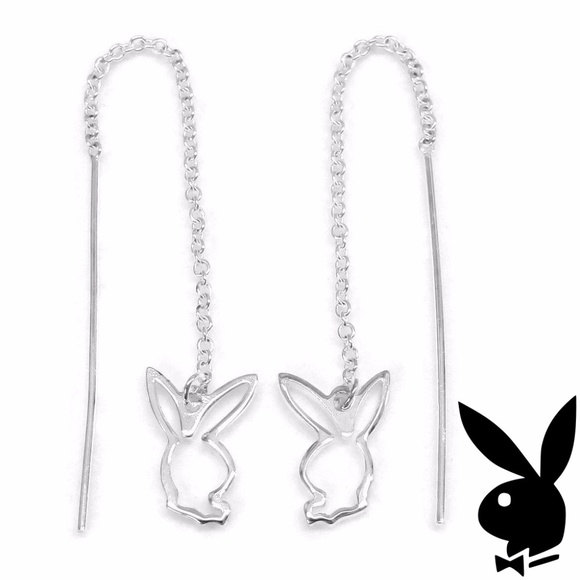 925 Sterling Silver PLAYBOY Threader Earrings y2k - Picture 2 of 9