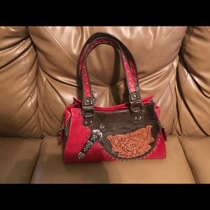 Montana west red leather ostrich purse and wallet