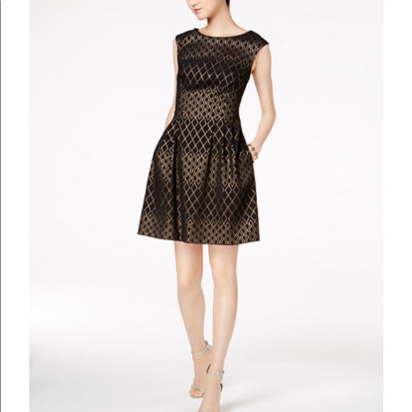 vince camuto metallic fit and flare dress Vince Camuto Women's Metallic Chiffon Fit & Flare Dress - Red Multi