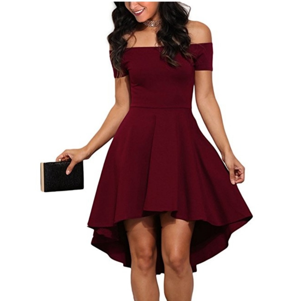 Off shoulder sleeve high low skater dress
