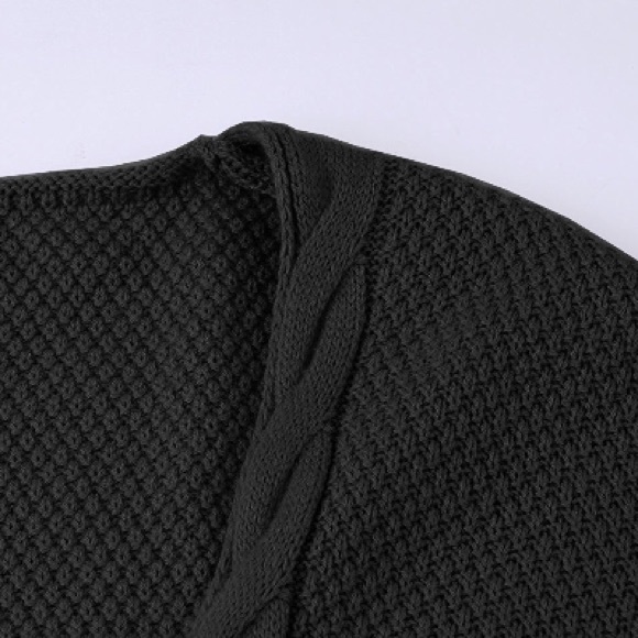 Cable Knit Open Front Cardigan w Pockets Black - Picture 3 of 4