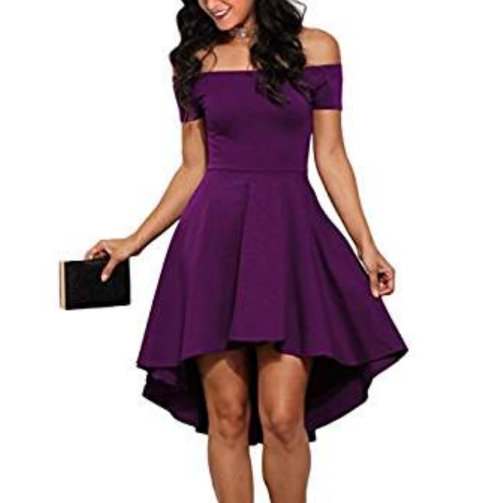 Off Shoulder Sleeve High Low Skater Dress