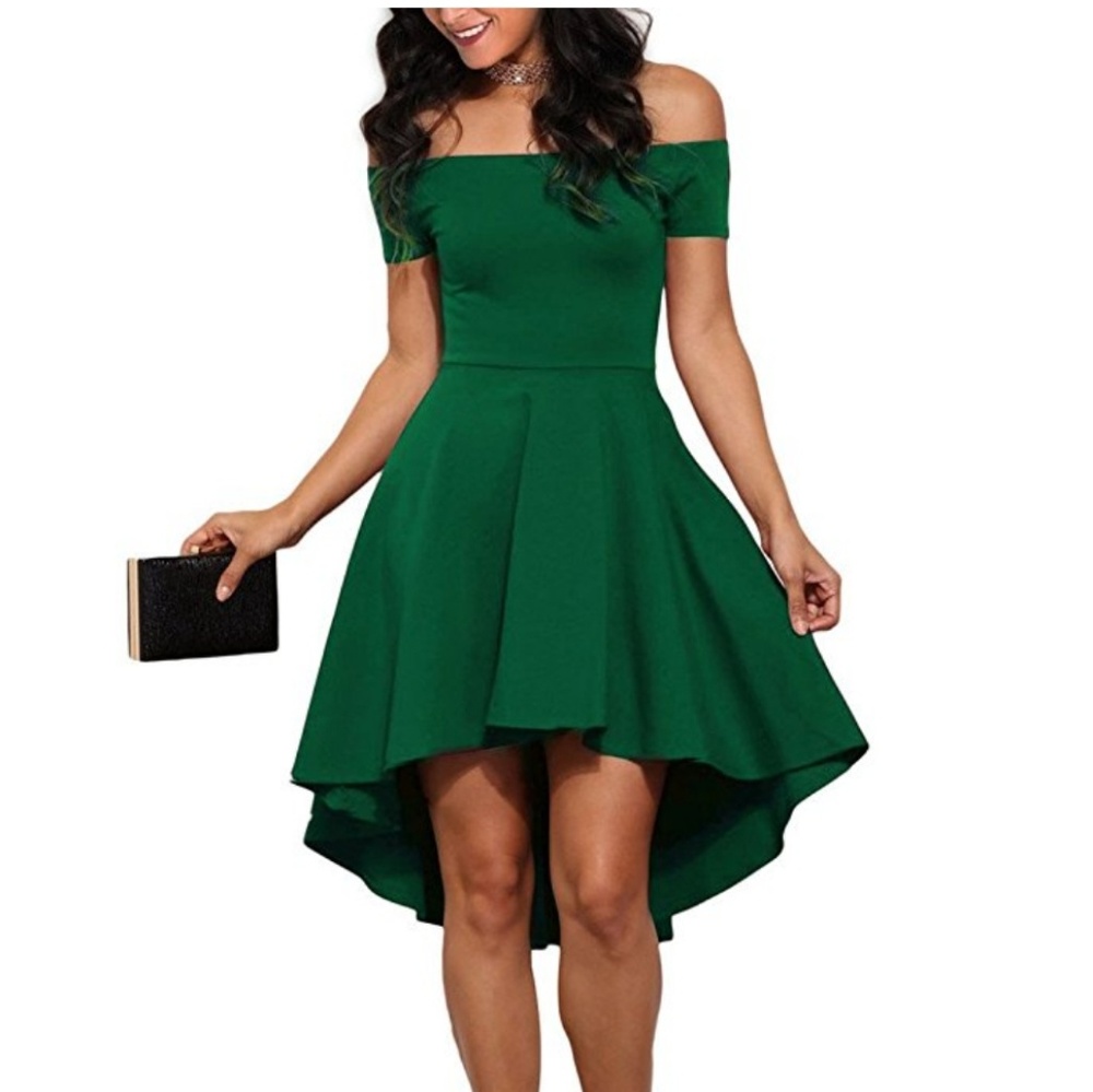 Off Shoulder Sleeve High Low Skater Dress