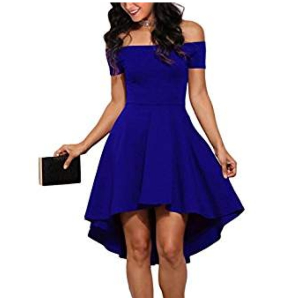 Off Shoulder Sleeve High Low Skater Dress