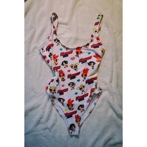 Power puff girls one piece bathing suite.
