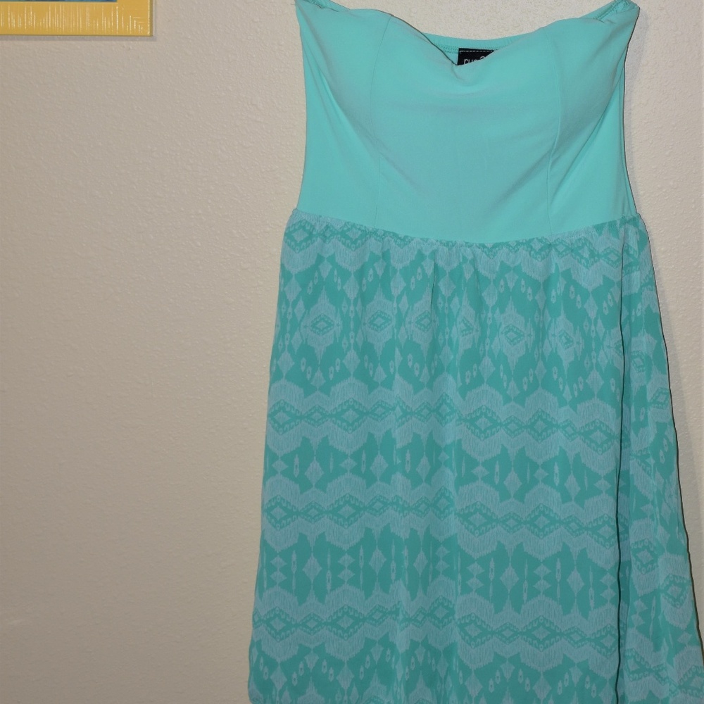 Teal Mini Strapless Dress
