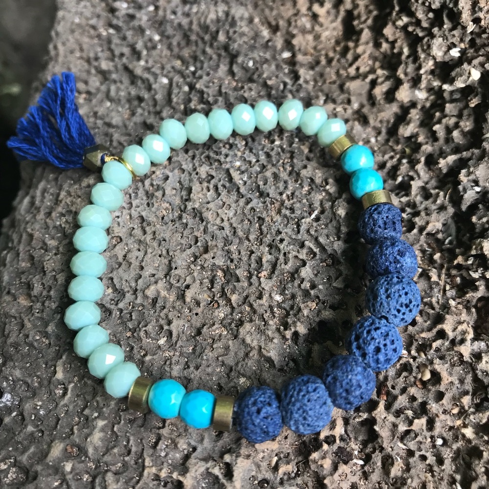 Blue Lava Rock Stretchy Beaded Bracelet