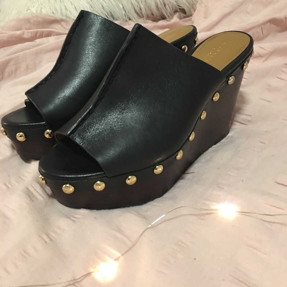 Coach size 7 wedges black leather shoes