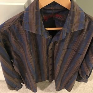 Men’s Bugatchi Uomo Large Brown/Blue Striped Shirt