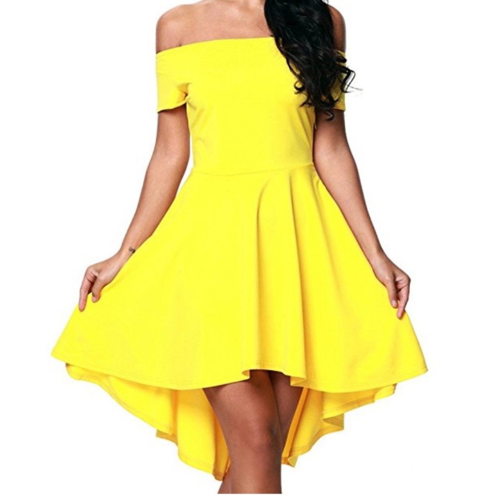 Off Shoulder Sleeve High Low Skater Dress