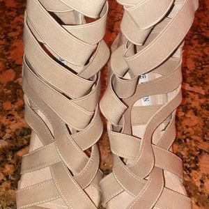 Tan suede strappy heels