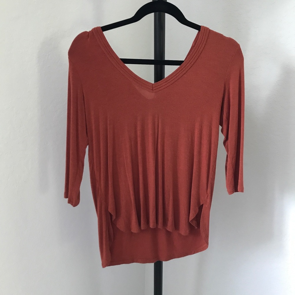 Bordeaux orange Anthropologie v neck top - small